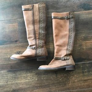 Ellister Brown Leather Studded Knee Boots